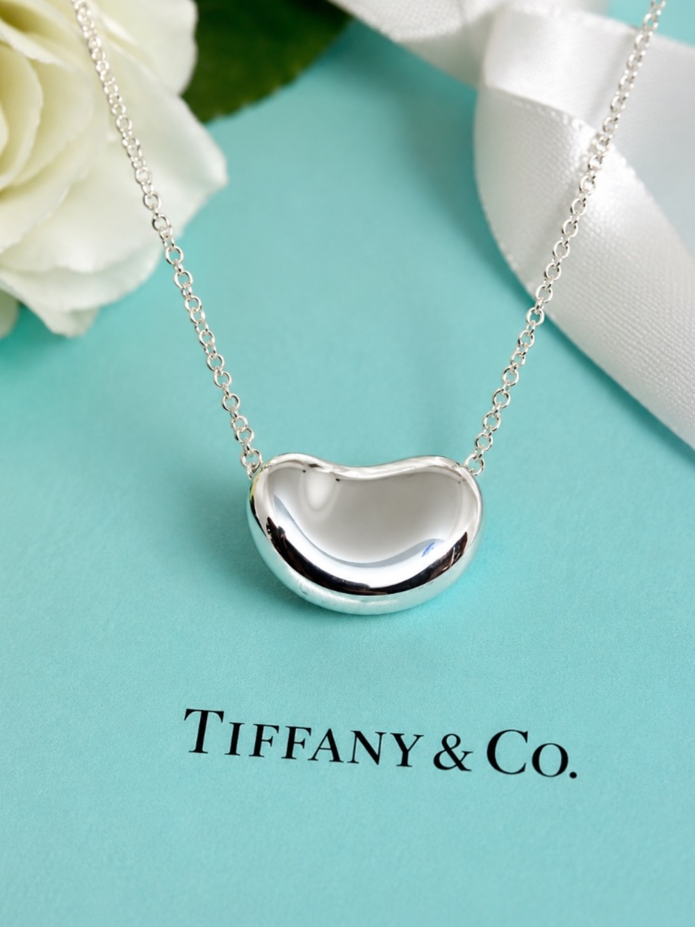 Tiffany & Co. Elsa Peretti Bean Necklace 11mm Sterling Silver 16” Box